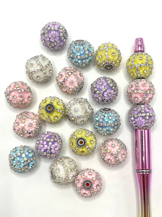 Fancy Flower Bead Rhinestone Chain with Clear Small Circle Flower Colorful Acrylic Beads,Random Mix,20mm Fancy-4