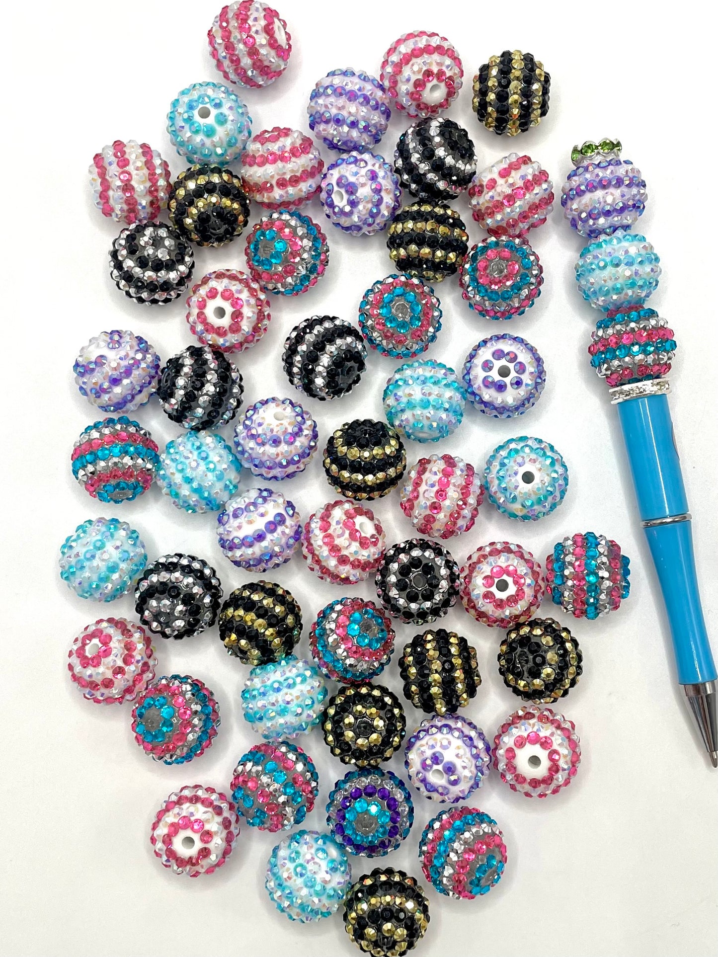 Rhinestones Beads Around the multicolor stripes ,Random Mix,20mm