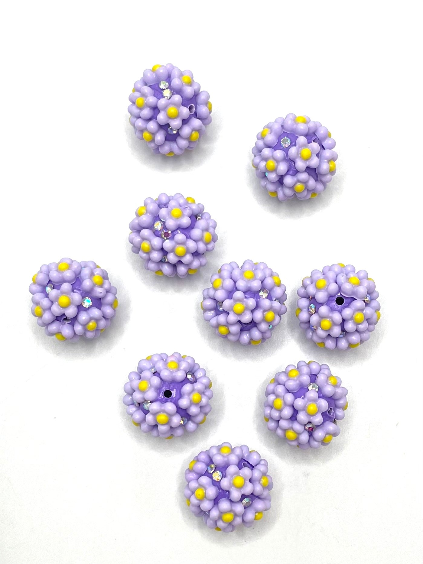 Colorful Soild Acrylic Daisy Flower & Rhinestone with Multicolor Clay Beads,Random Mix,18mm Fancy-517