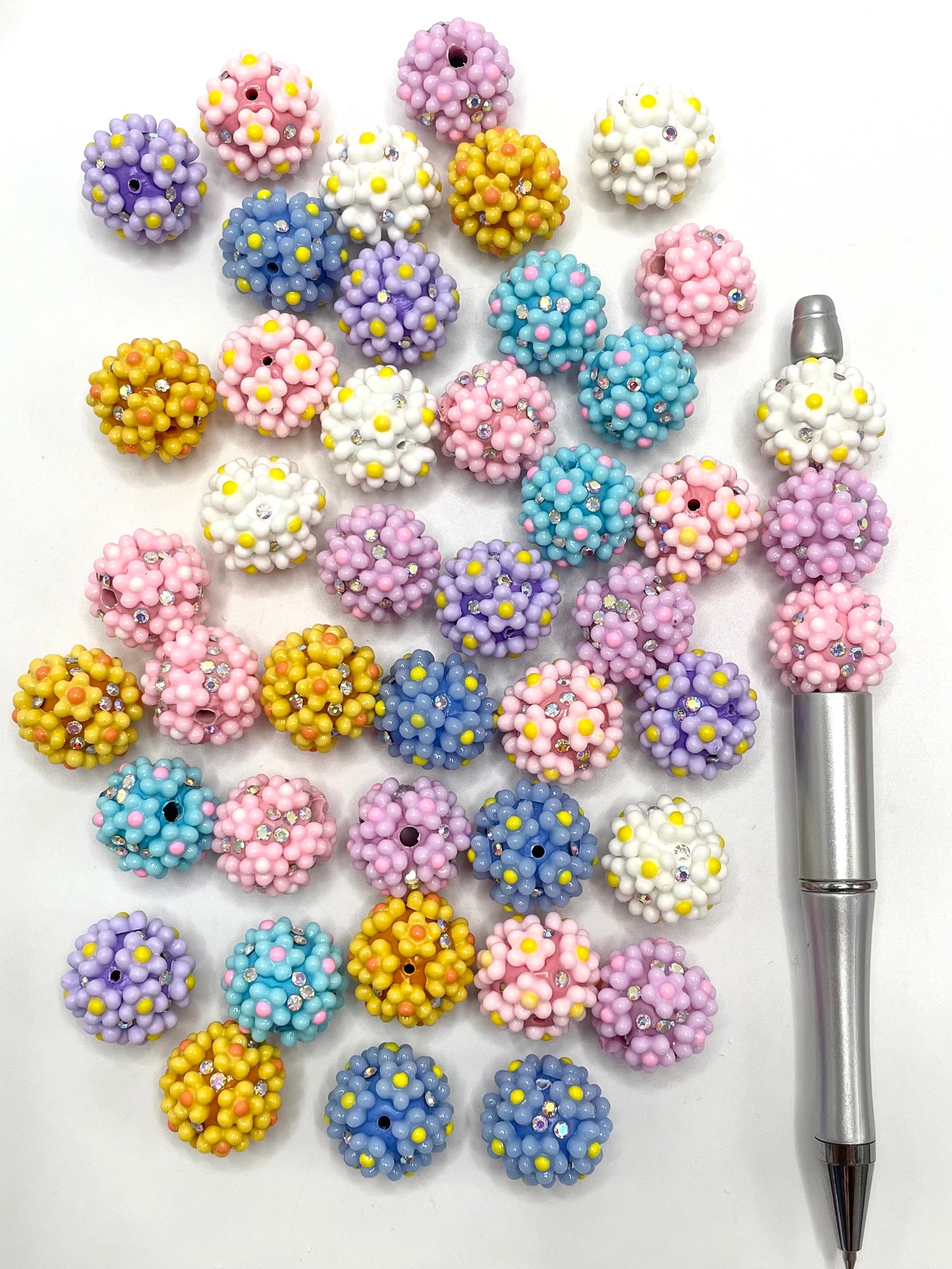 Colorful Soild Acrylic Daisy Flower & Rhinestone with Multicolor Clay Beads,Random Mix,18mm Fancy-517