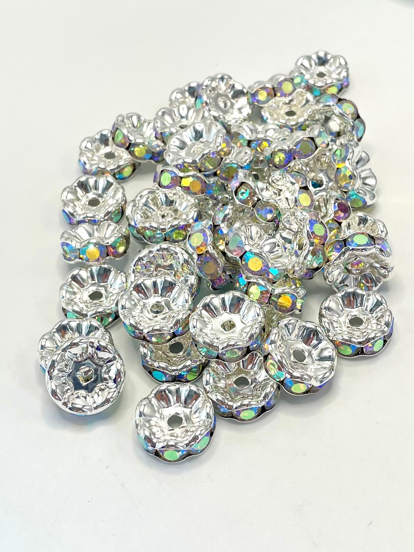 Silver & Gold Wavy Spacer Mix Color Silver Metal Wavy Spacer Beads And Multi-colored Rhinestones,20mm