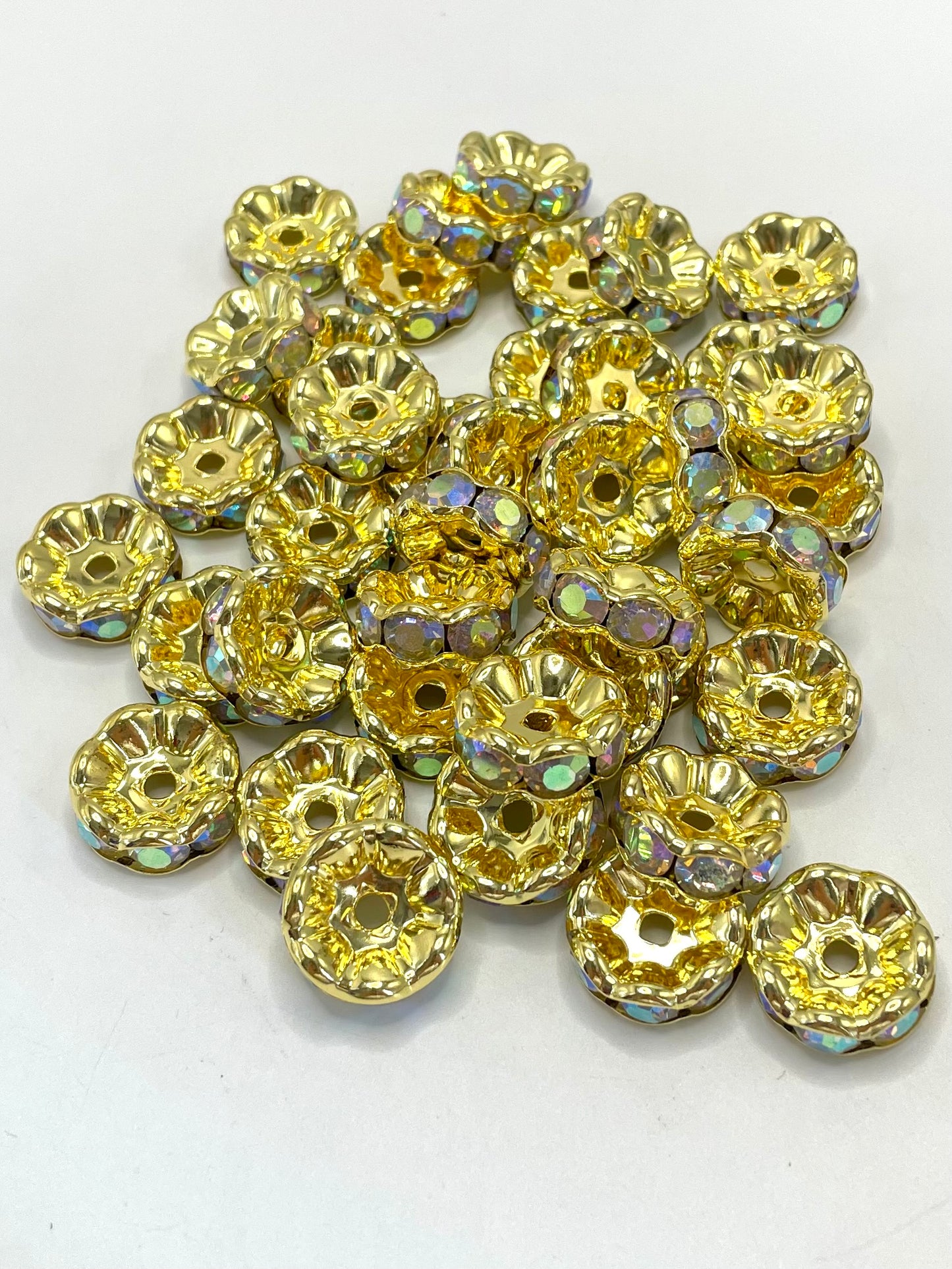 Silver & Gold Wavy Spacer Mix Color Silver Metal Wavy Spacer Beads And Multi-colored Rhinestones,20mm