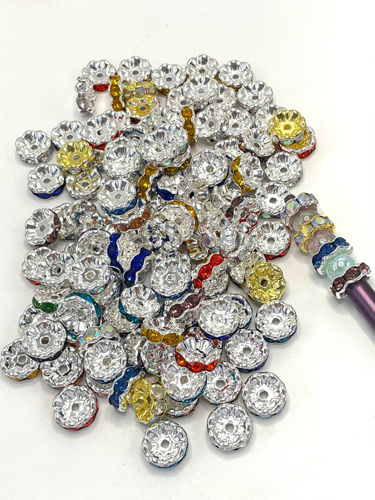 Silver & Gold Wavy Spacer Mix Color Silver Metal Wavy Spacer Beads And Multi-colored Rhinestones,20mm