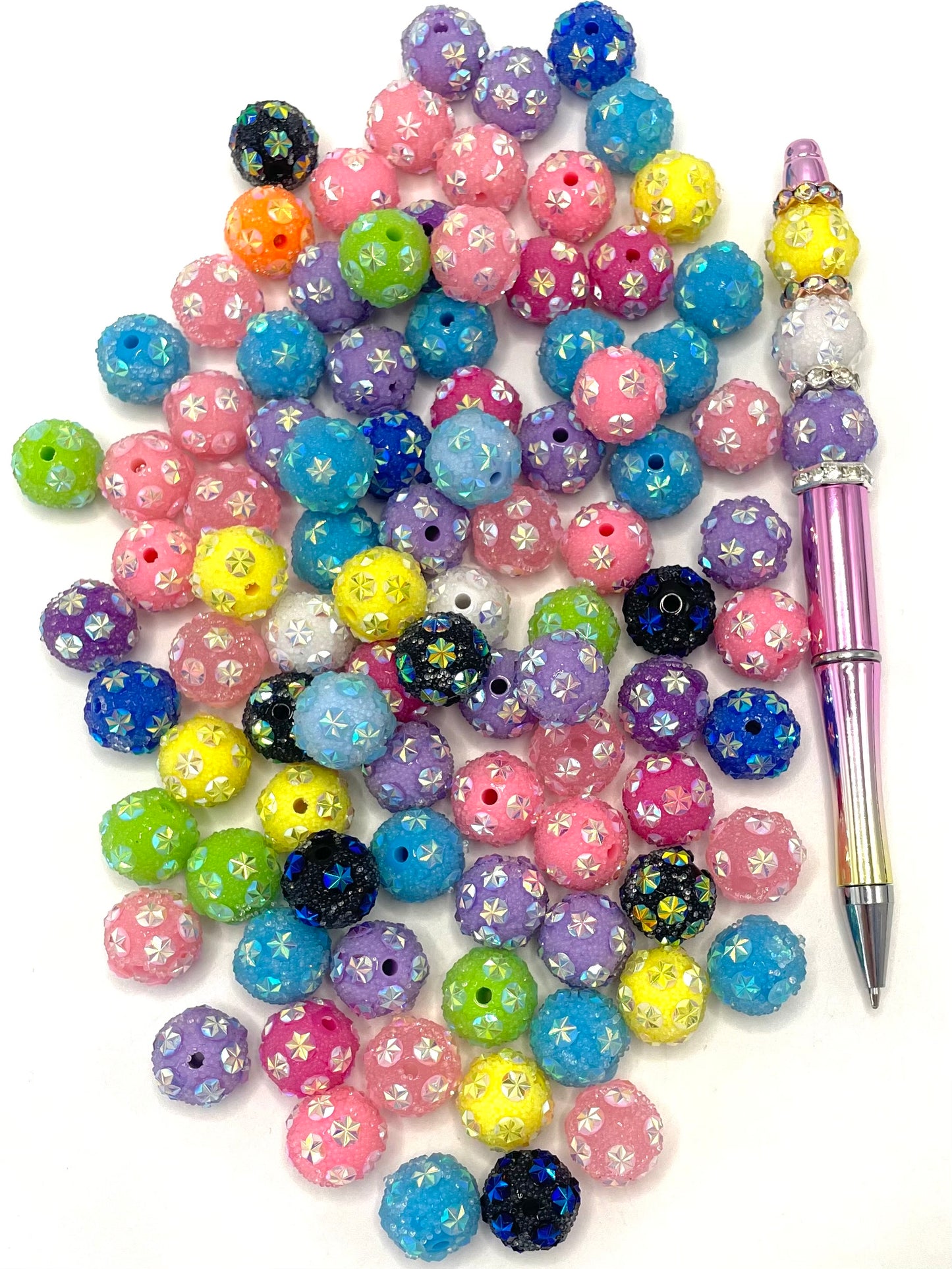 Sugar Bead with Shining Stars Acrylic Multicolor Beads,Random Mix,16mm