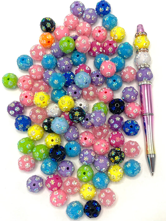 Sugar Bead with Shining Stars Acrylic Multicolor Beads,Random Mix,16mm