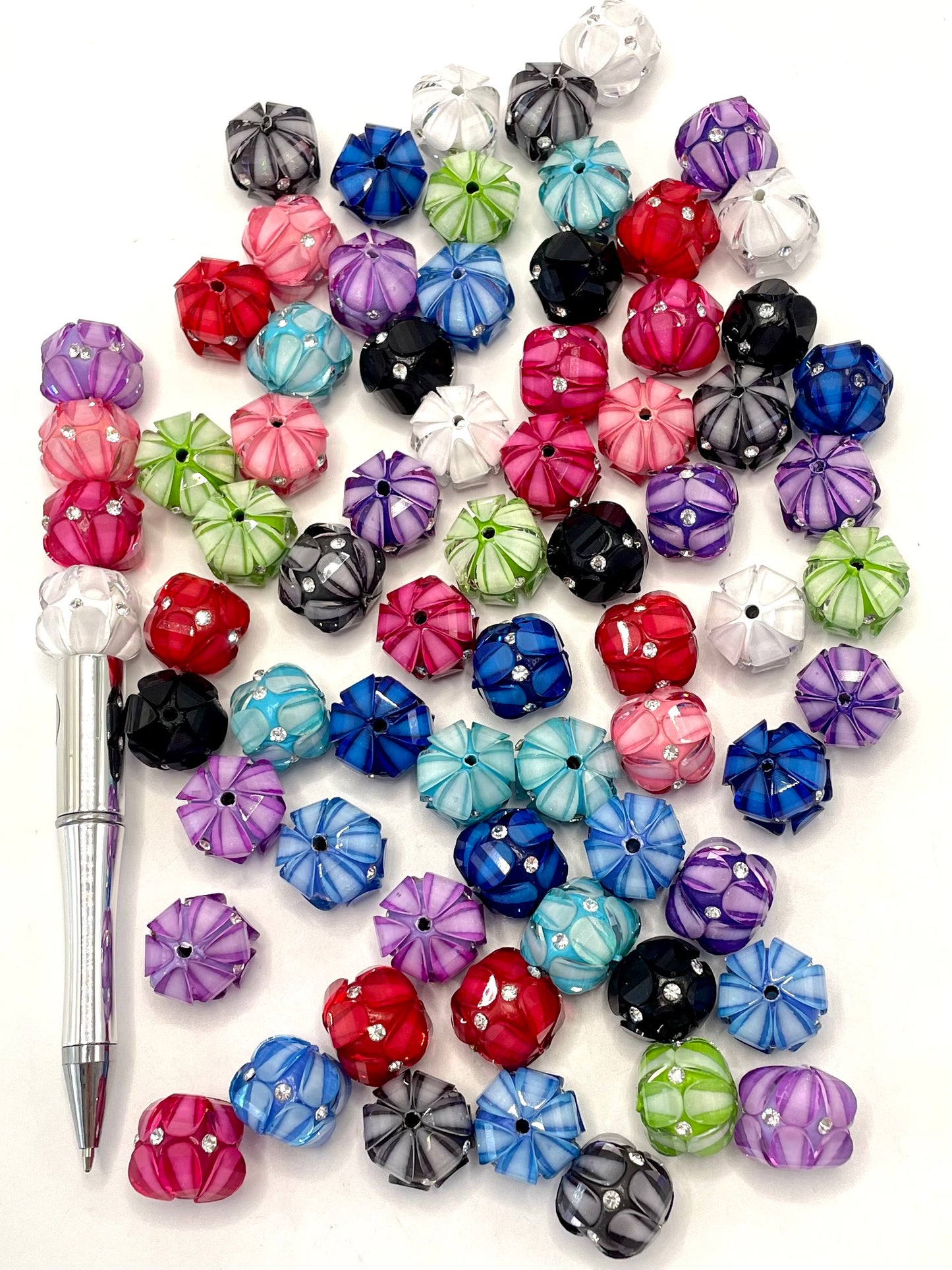 Lantern Bead Fancy Lantern Bead Translucent Lantern Acrylic Beads With Rhinestone ,Random Mix,17mm Fancy-12