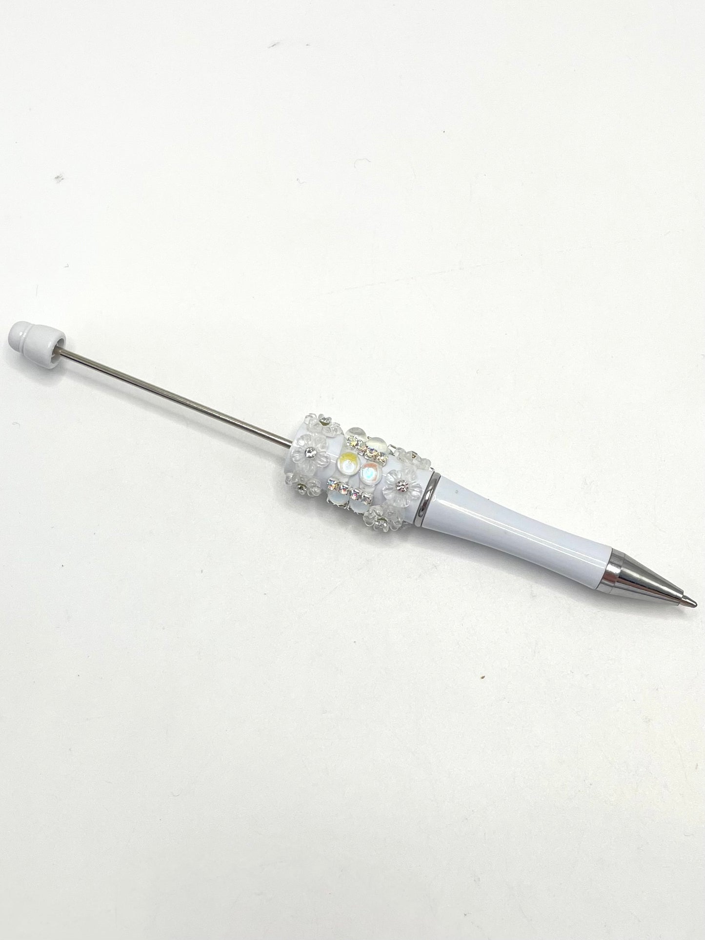 Half Round Cat Eye Crystal with  Rhinestones Chain Clear Flower Beadable Pen Series