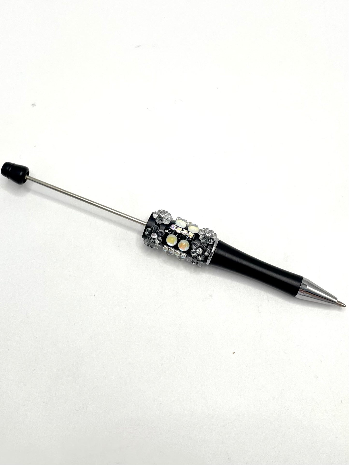 Half Round Cat Eye Crystal with  Rhinestones Chain Clear Flower Beadable Pen Series