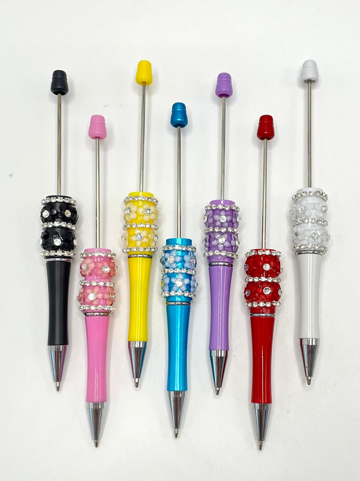 Double Multicolour Flower and Clear Rhinestones Chain Beadable Pen Series