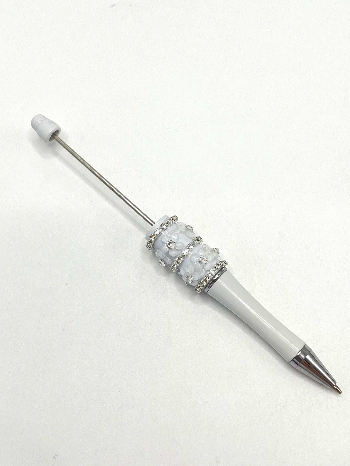 Double Multicolour Flower and Clear Rhinestones Chain Beadable Pen Series