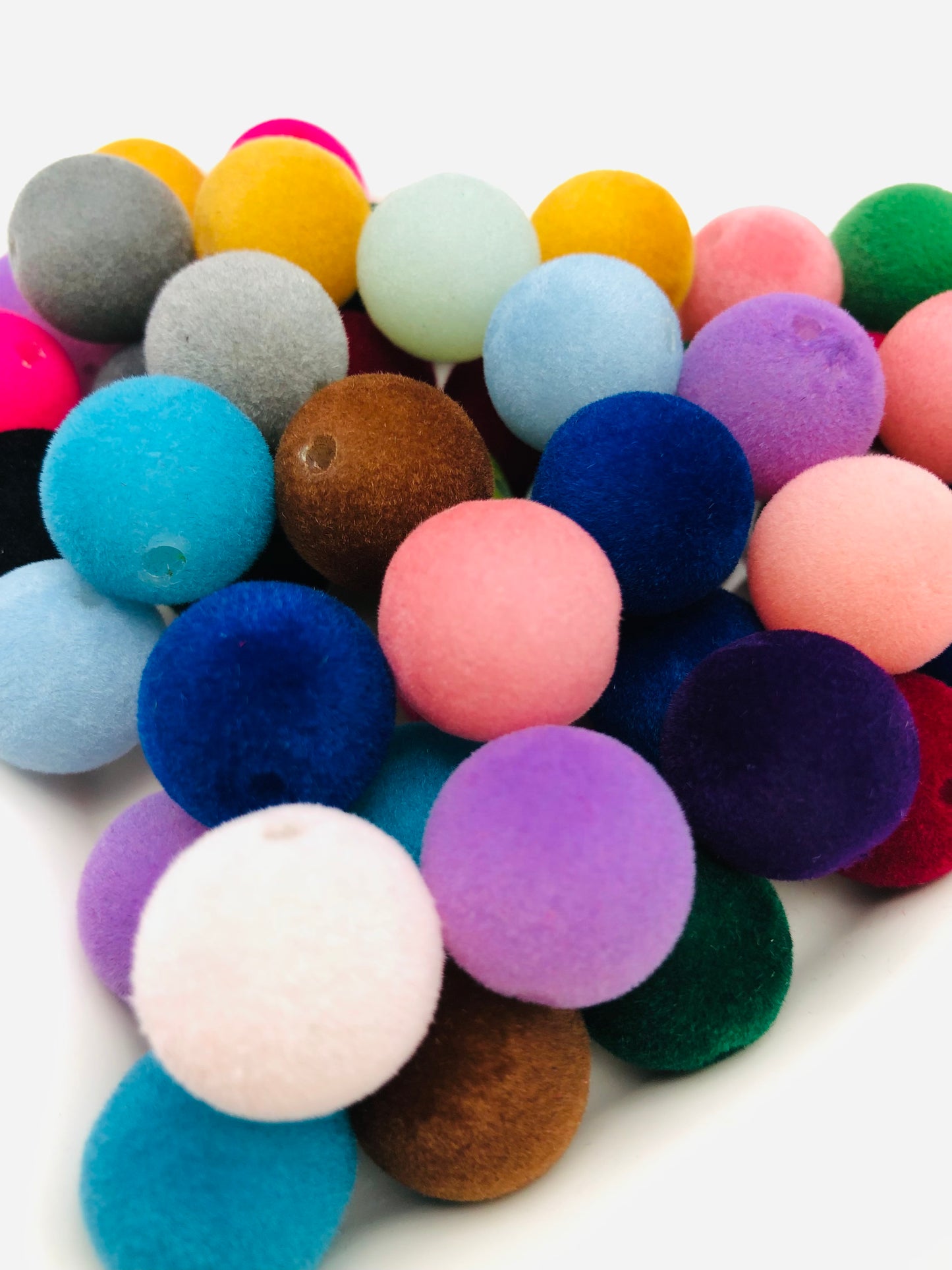 Flock bead flocking Colored flocked beads Fuzzy bead 16mm Random Mix