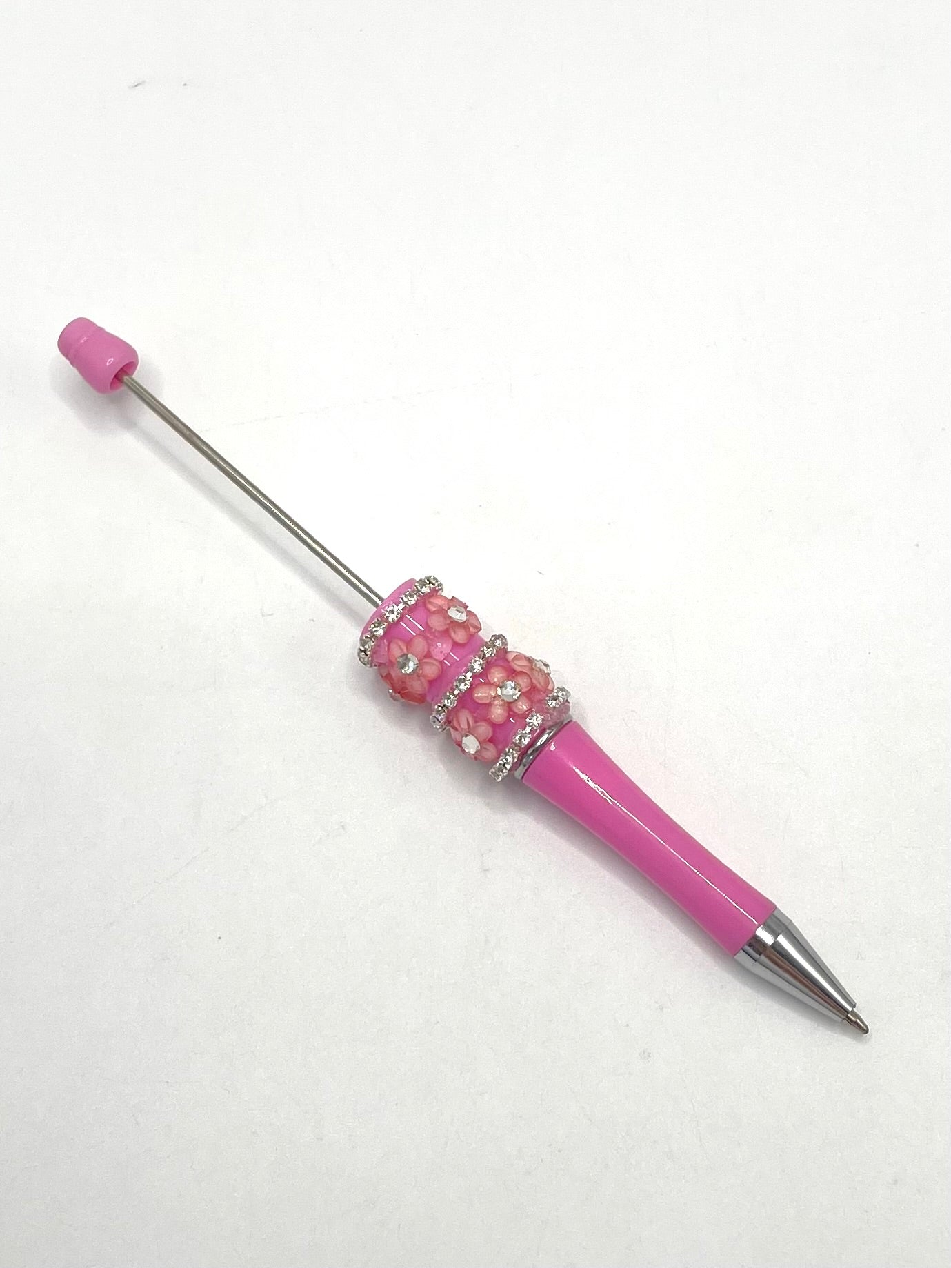 Double Multicolour Flower and Clear Rhinestones Chain Beadable Pen Series