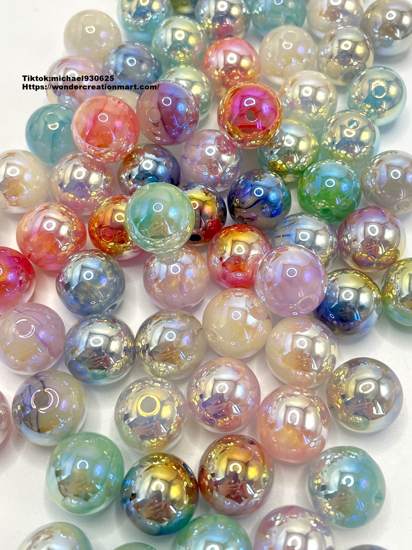 Glossy UV Marble Pattern Acrylic Round Beads,Random Mix,16mm