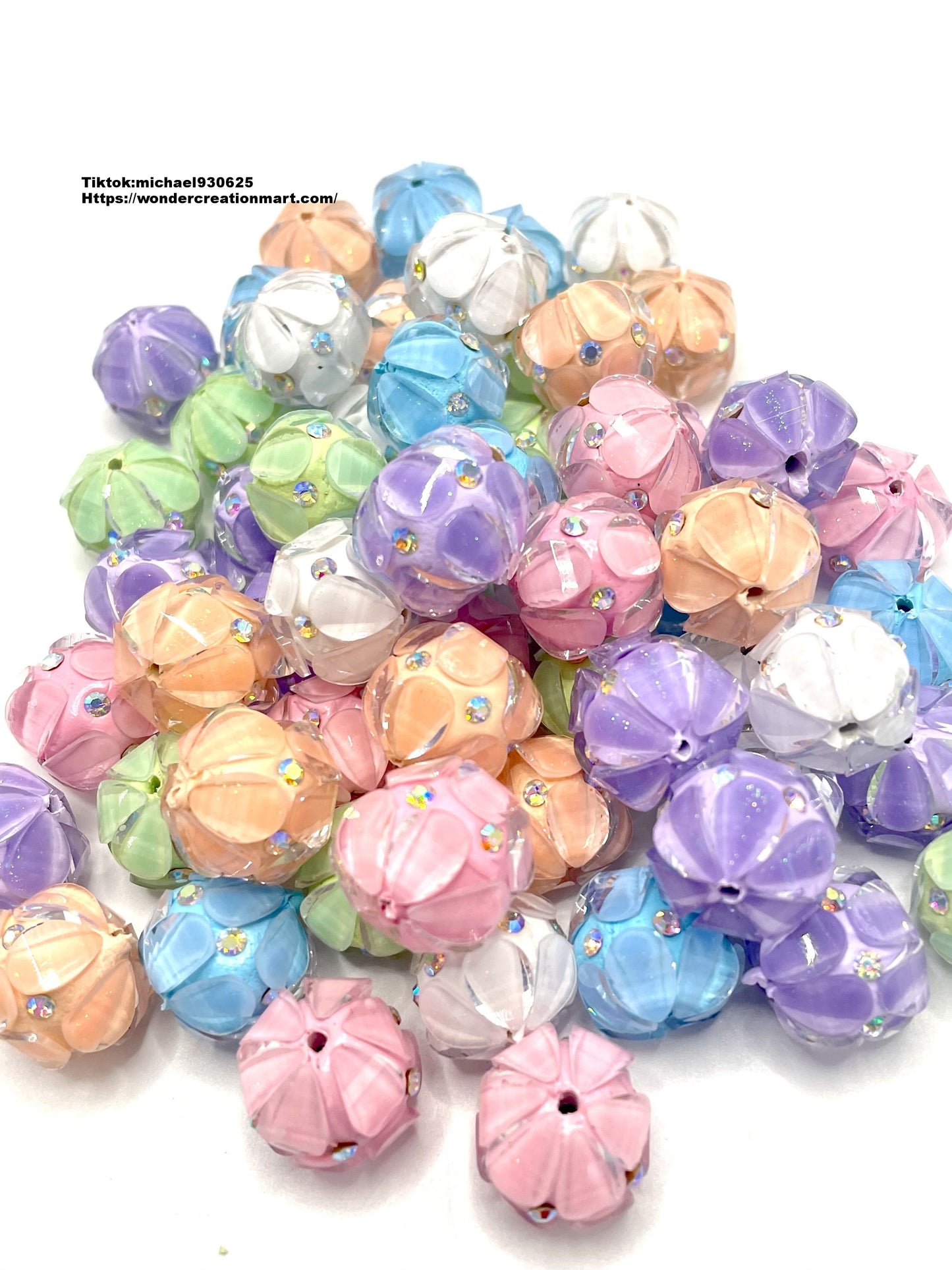 Lantern Bead Light Color serise Clear Lantern Acrylic Beads With Rhinestone ,Random Mix,18mm Fancy-28