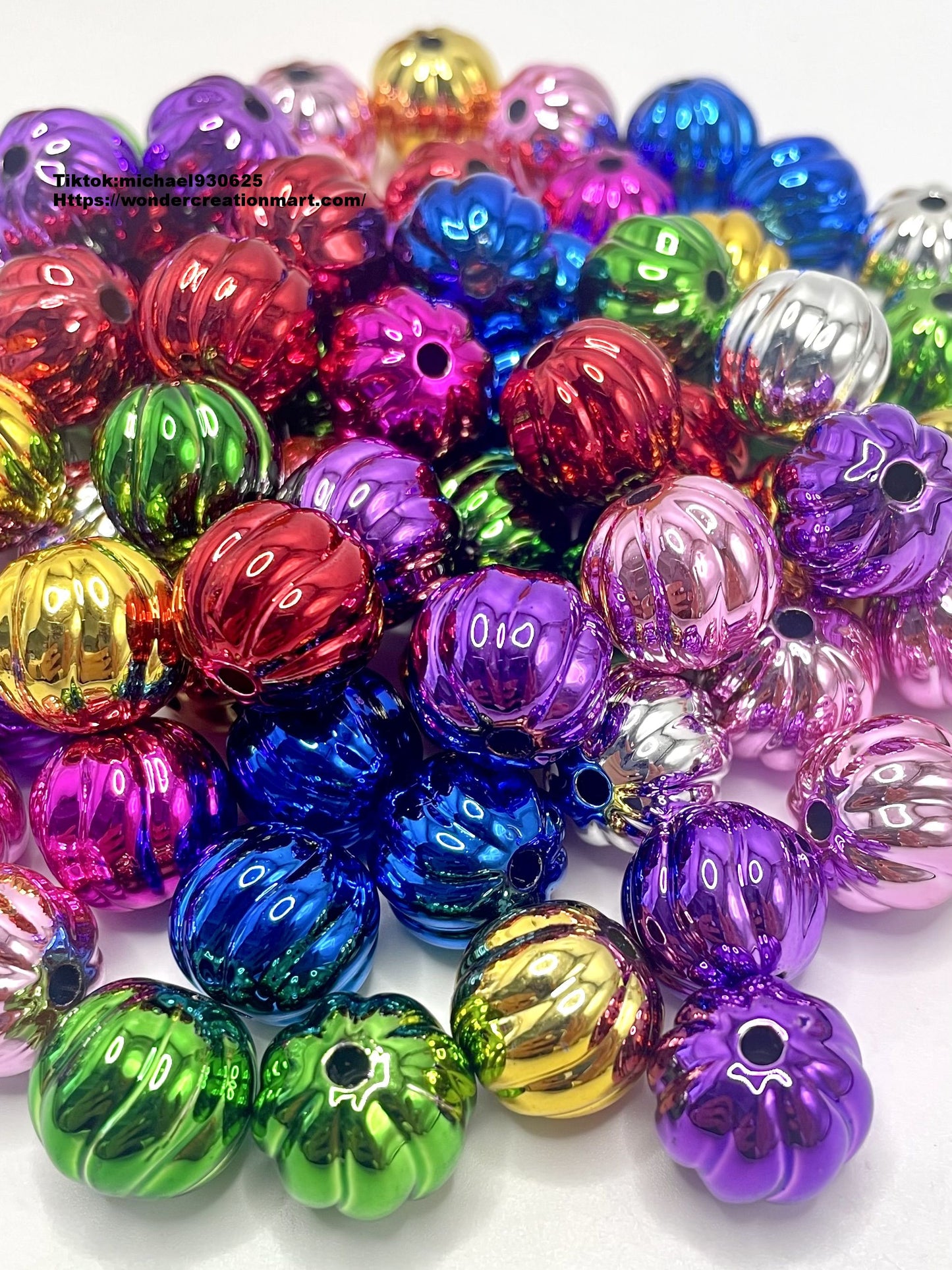 Glossy Metallic Color Acrylic Pumpkin Beads,Random Mix,16mm