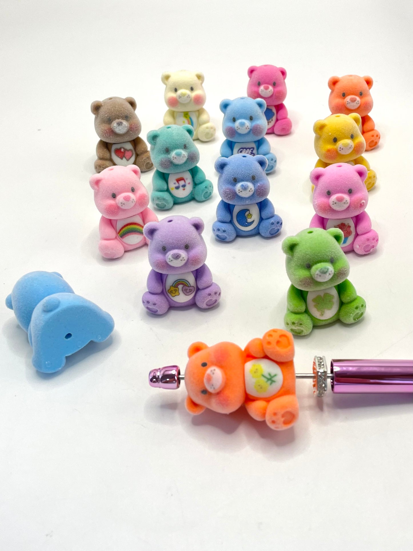 Flocked Cute Multicolour Bear Baby Acrylic Beads ,Random Mix,36mm