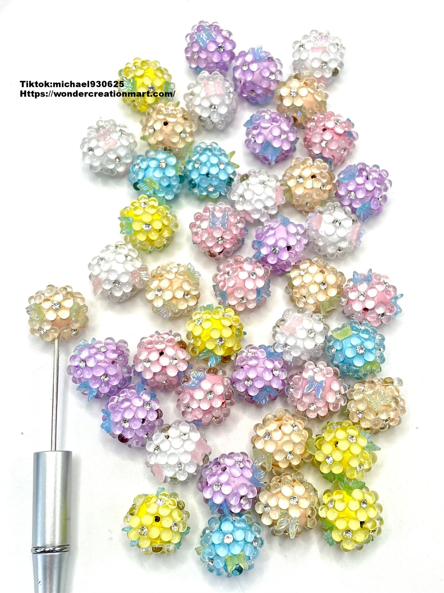 Clear Bubble Flower Bead with UV Multicolor Butterfly Clay Beads,Random Mix,18mm Fancy-69