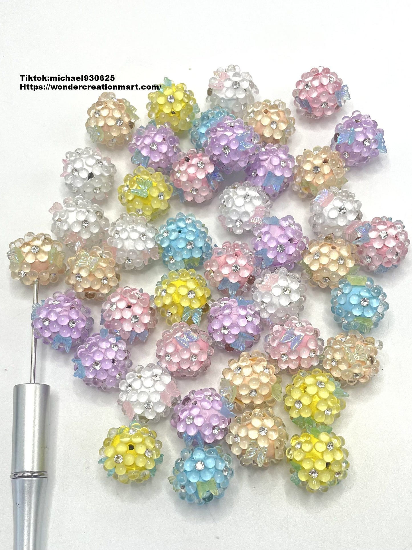 Clear Bubble Flower Bead with UV Multicolor Butterfly Clay Beads,Random Mix,18mm Fancy-69