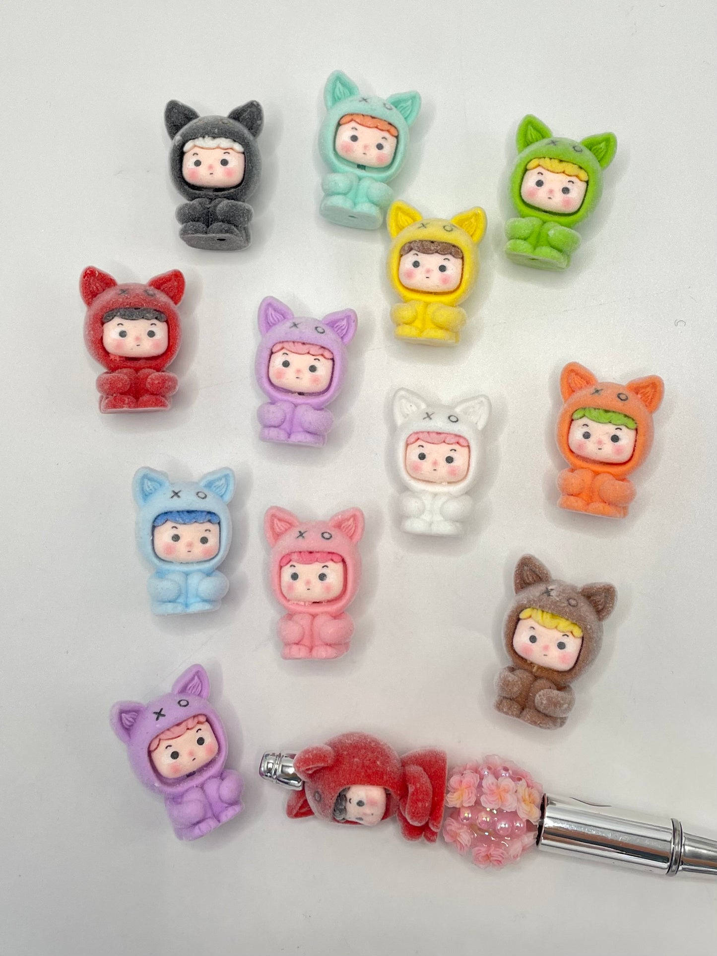 Flocked Fuzzy Cute Multicolour Hoodie Baby Topper Acrylic Beads ,Random Mix,32mm