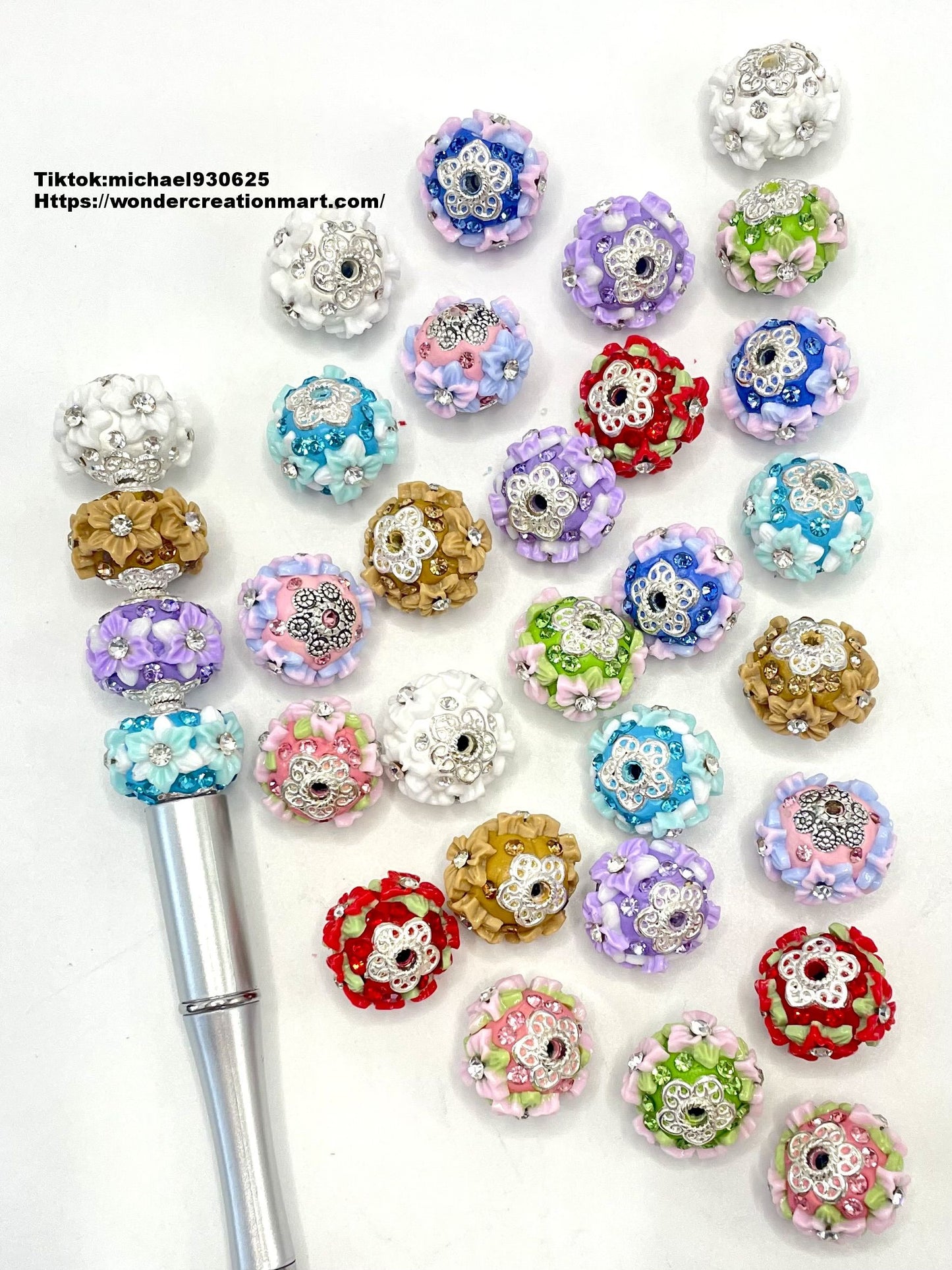 Two-color Flower Rhinestones with Flower Spacers Clay flower Beads,Random Mix,20mm Fancy-553