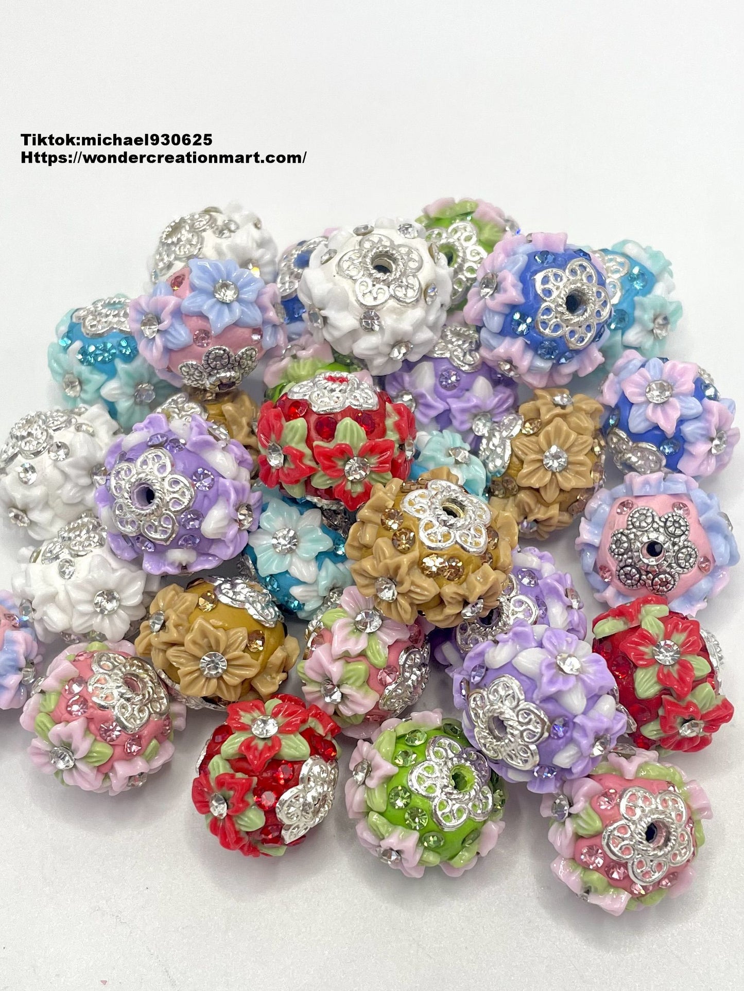 Two-color Flower Rhinestones with Flower Spacers Clay flower Beads,Random Mix,20mm Fancy-553