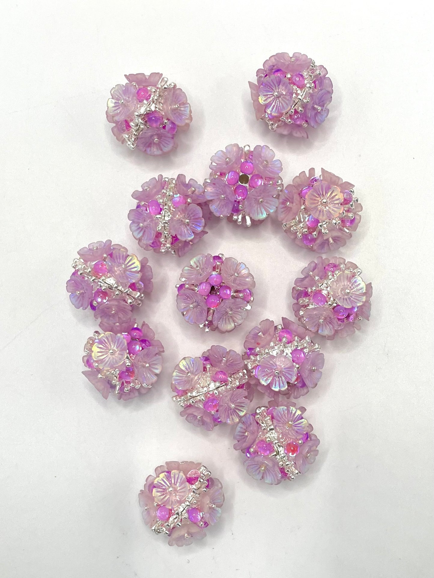 Fancy Bead UV Flower with Half Round Crystal Silver Thorn Ball Alloy Beads,22m Fancy-498