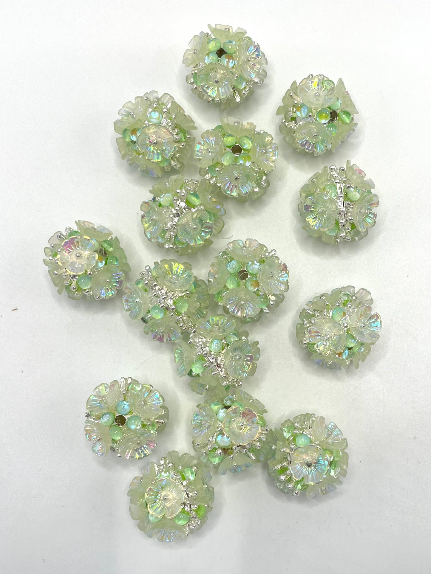 Fancy Bead UV Flower with Half Round Crystal Silver Thorn Ball Alloy Beads,22m Fancy-498