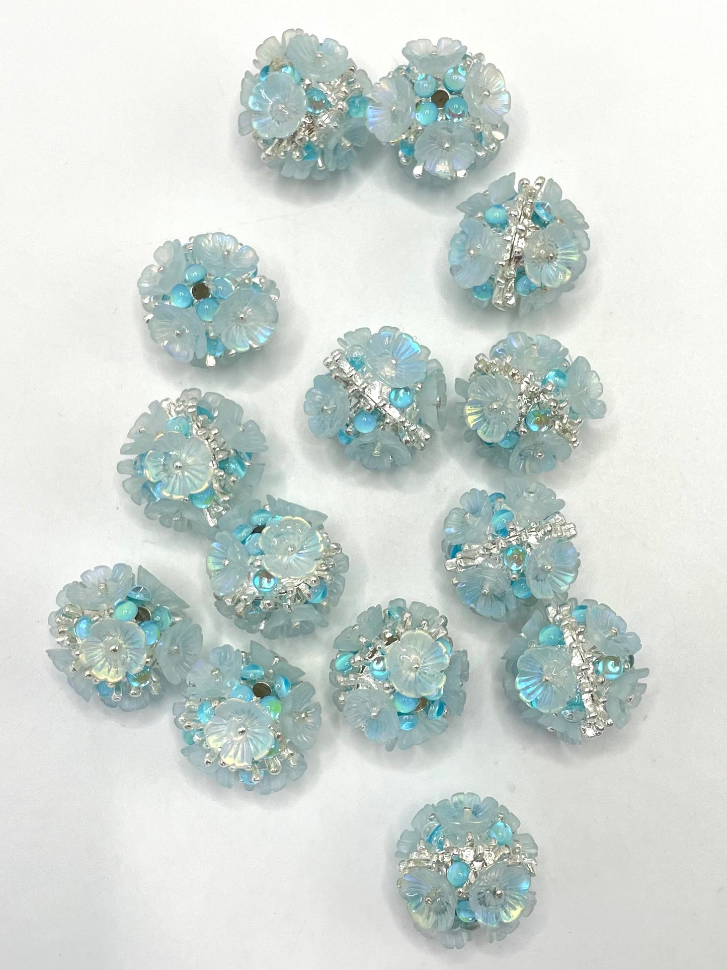 Fancy Bead UV Flower with Half Round Crystal Silver Thorn Ball Alloy Beads,22m Fancy-498