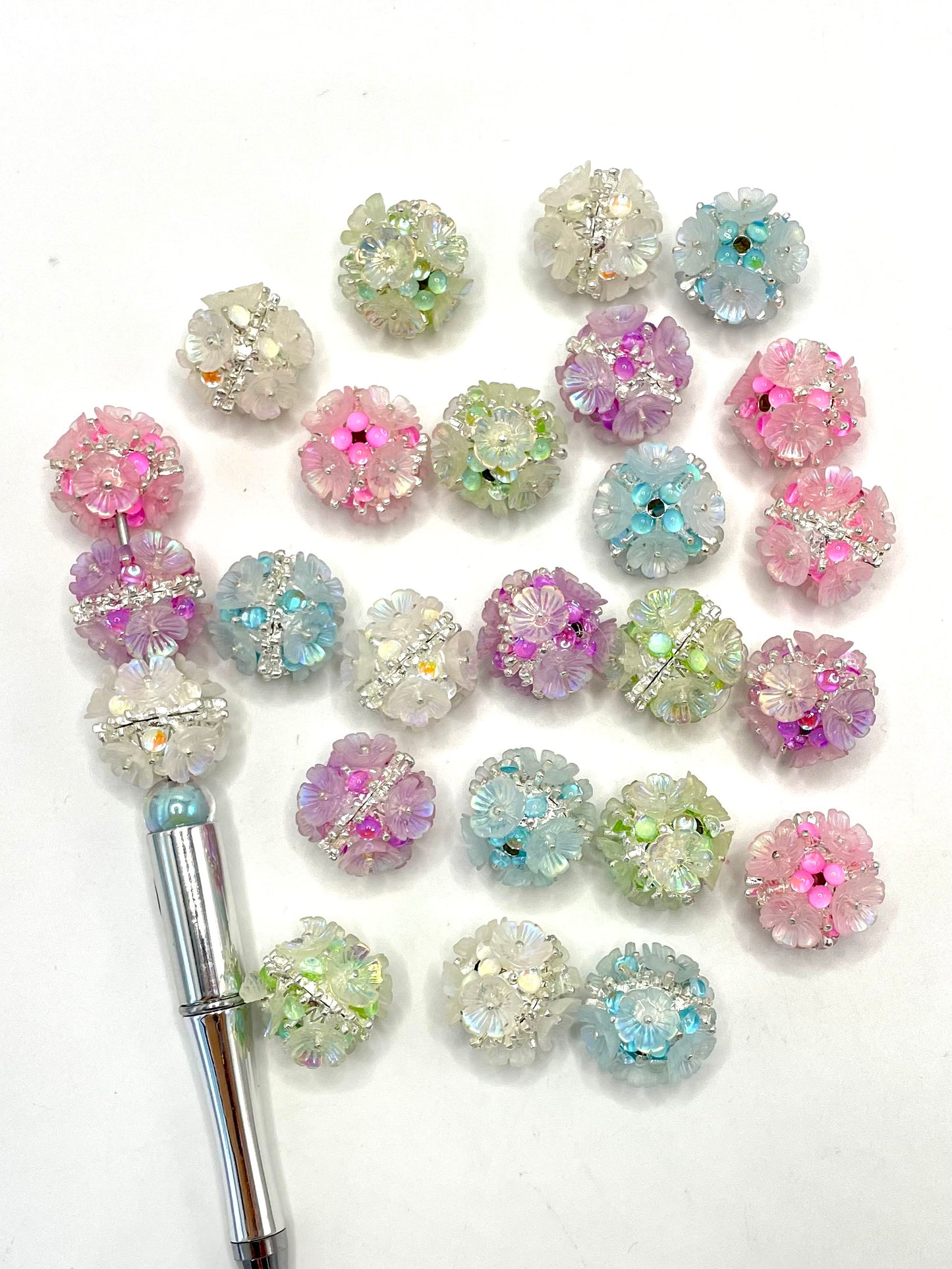 Fancy Bead UV Flower with Half Round Crystal Silver Thorn Ball Alloy Beads,22m Fancy-498