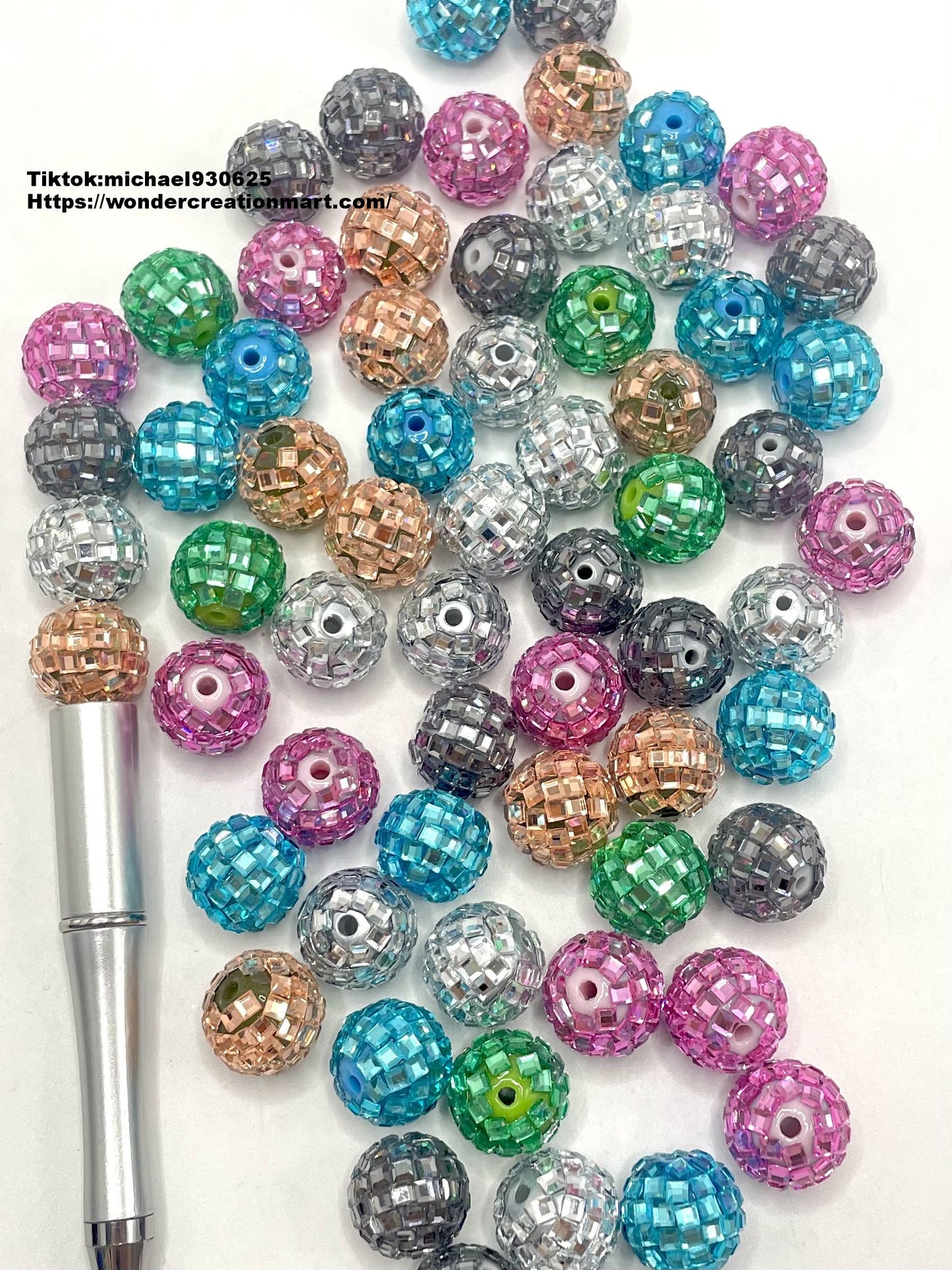 Disco Ball Beads Sparkling Crystal Rhinestones Beads,Random Mix,16mm (Optional Color)