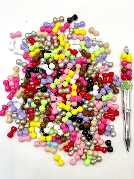 Bone Shape or Small Ball Acrylic Multicolor Beads,Random Mix,17mm