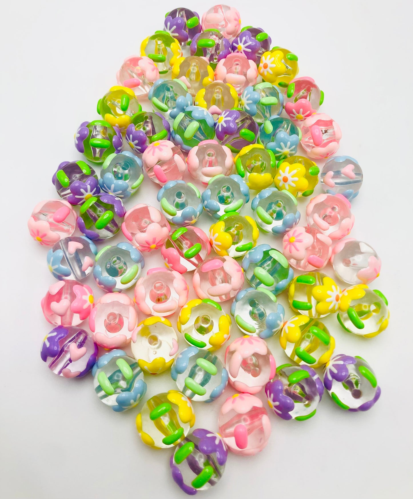 Acrylic bead Freehand painting DIY Multicolor bead Flower bead Random Mix 16mm