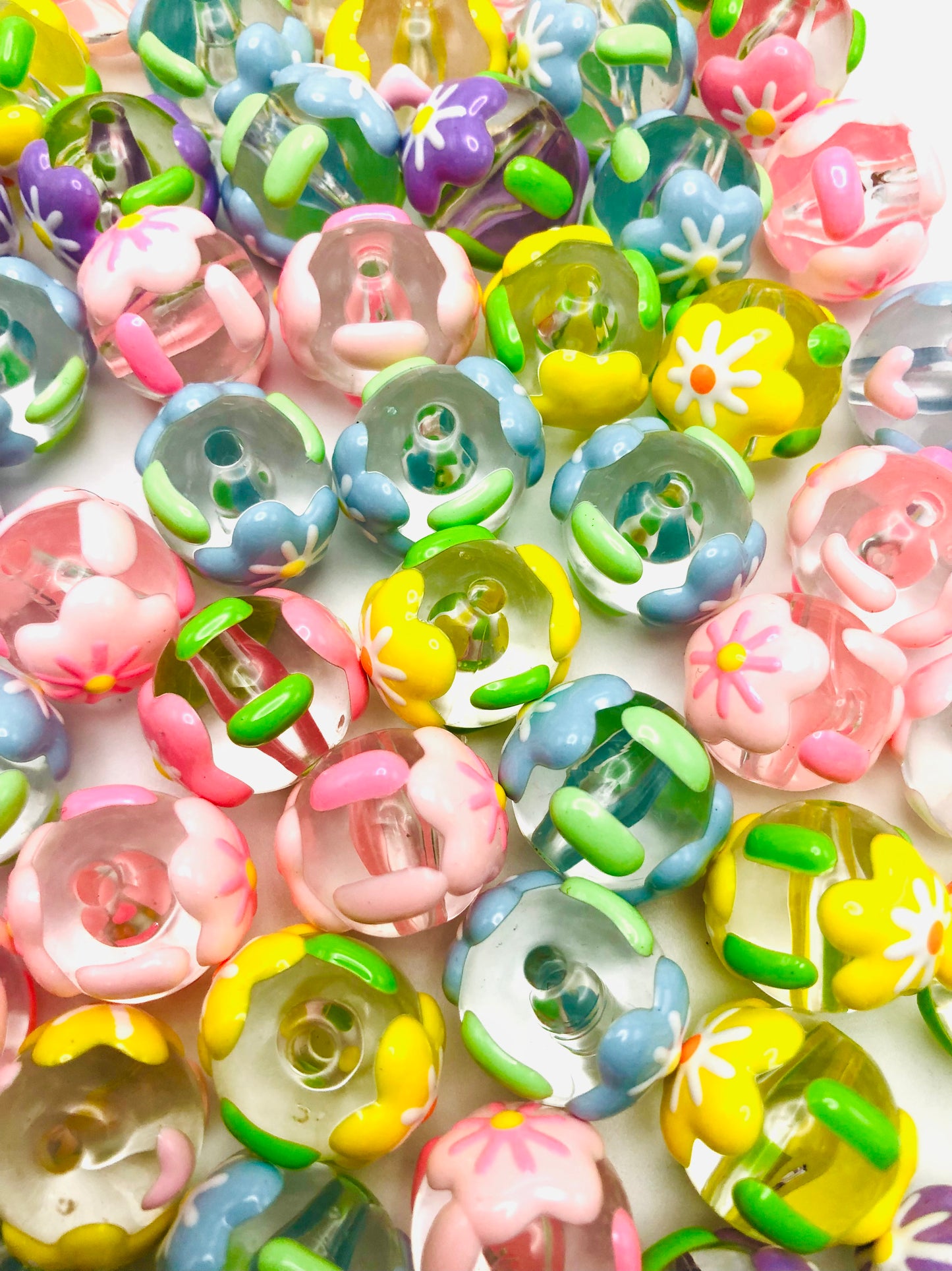 Acrylic bead Freehand painting DIY Multicolor bead Flower bead Random Mix 16mm