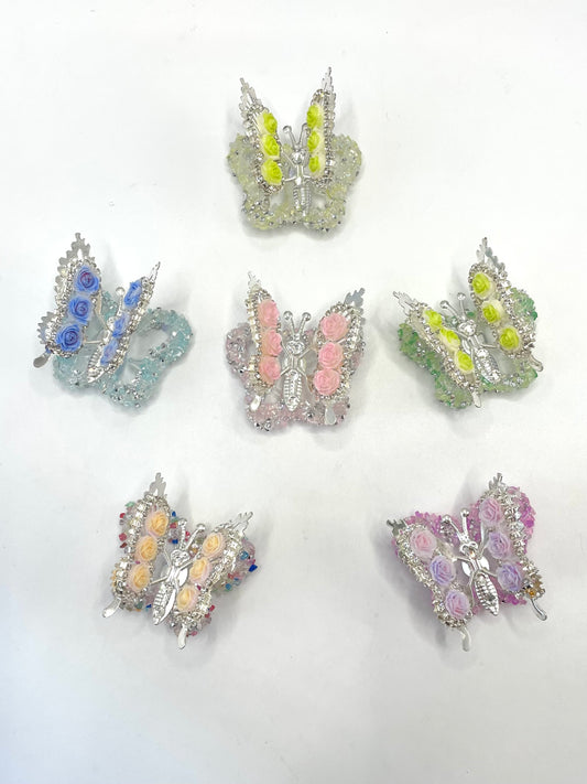 Bounce Metal Butterfly & Rose Flowers with Rhinestone Fragments Clear butterfly shape acrylic