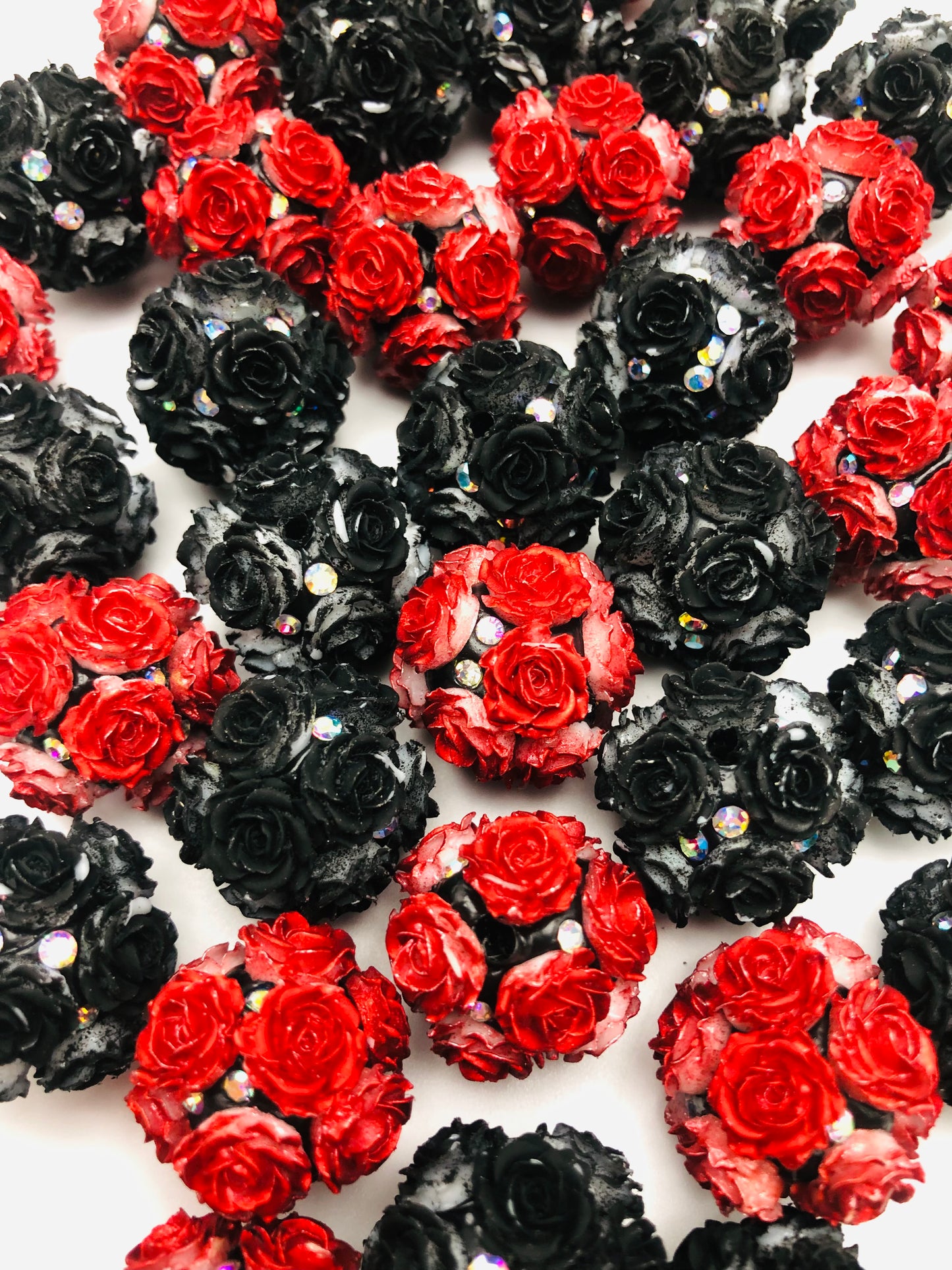 Fancy Flower bead Dark floral beads Red and black mix Random Mix