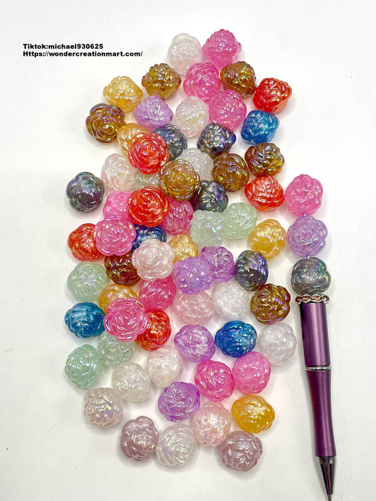 Glossy Double-sided Multicolor Rose Flower Acrylic Beads,Random Mix,19mm