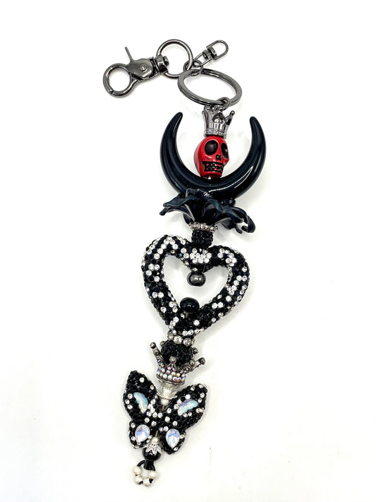 Halloween series Bling Bling Black Skull Cool Glisten Heart Clay Crown Butterfly Handmade Limited Edition Key Chain