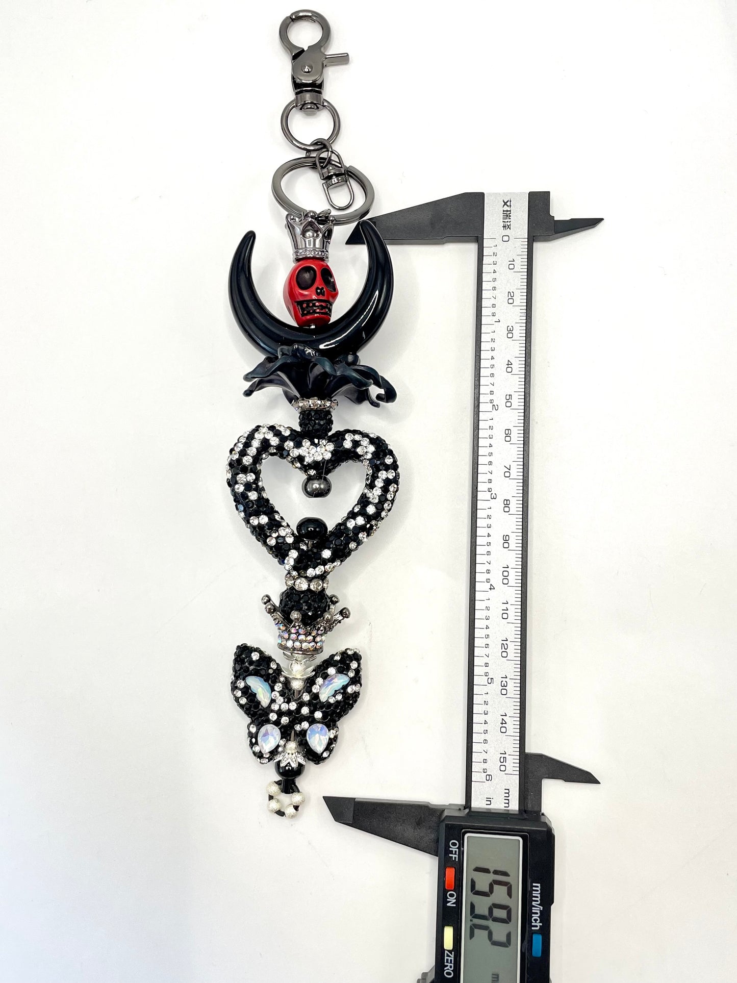 Halloween series Bling Bling Black Skull Cool Glisten Heart Clay Crown Butterfly Handmade Limited Edition Key Chain