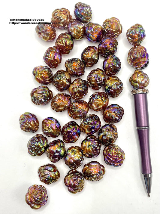 Glossy Double-sided Dark Color Rose Flower Acrylic Beads,Random Mix,19mm