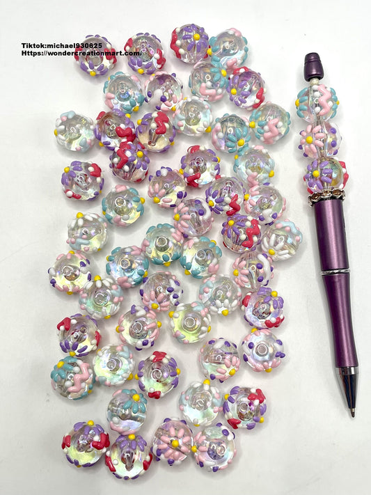 Hand-painted Emboss Daisy Flower Acrylic Clear Beads,Random Mix,16mm