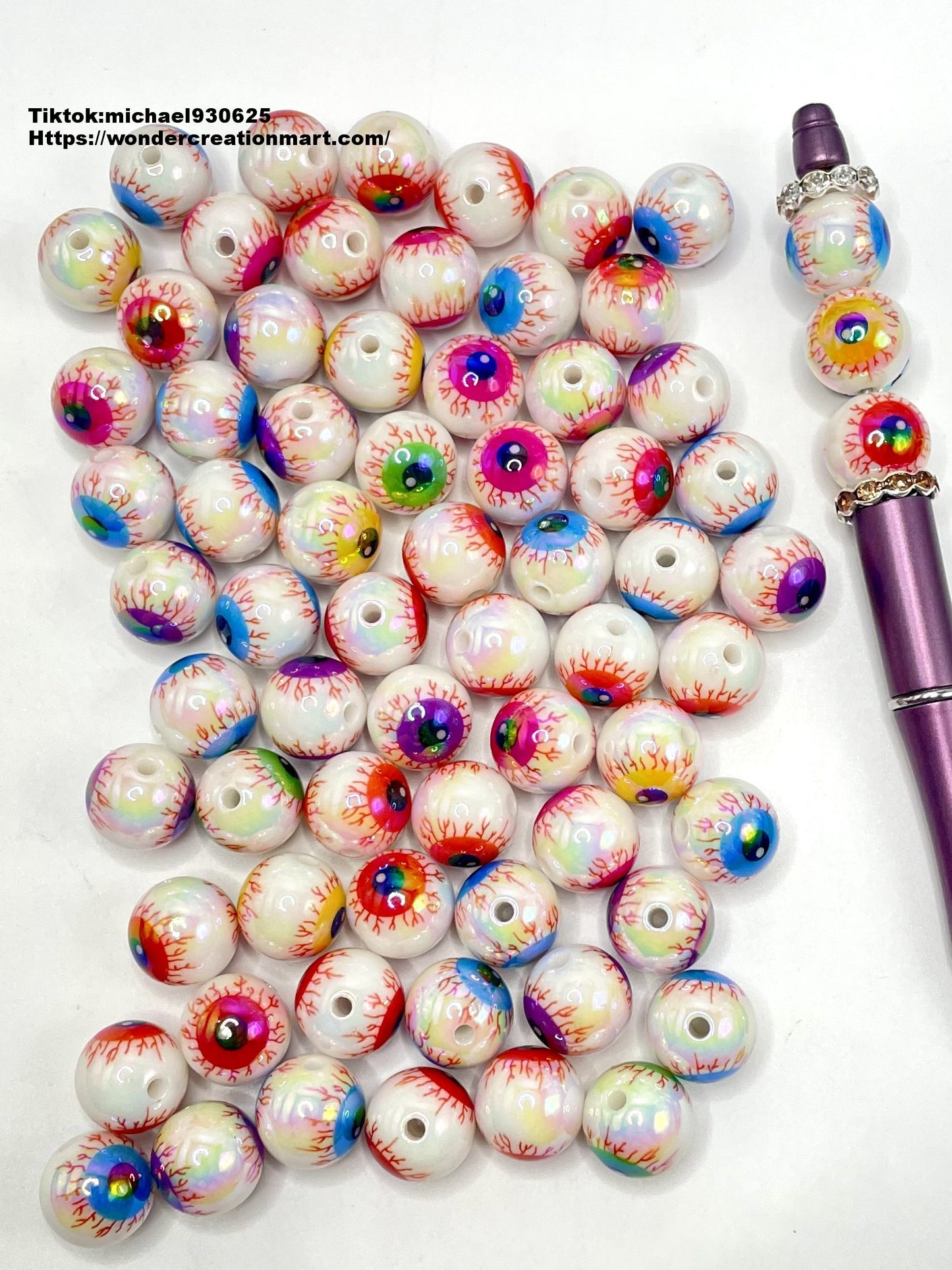 Halloween series White base Jack Eyes Multicolor Acrylic Beads,Random Mix,16mm