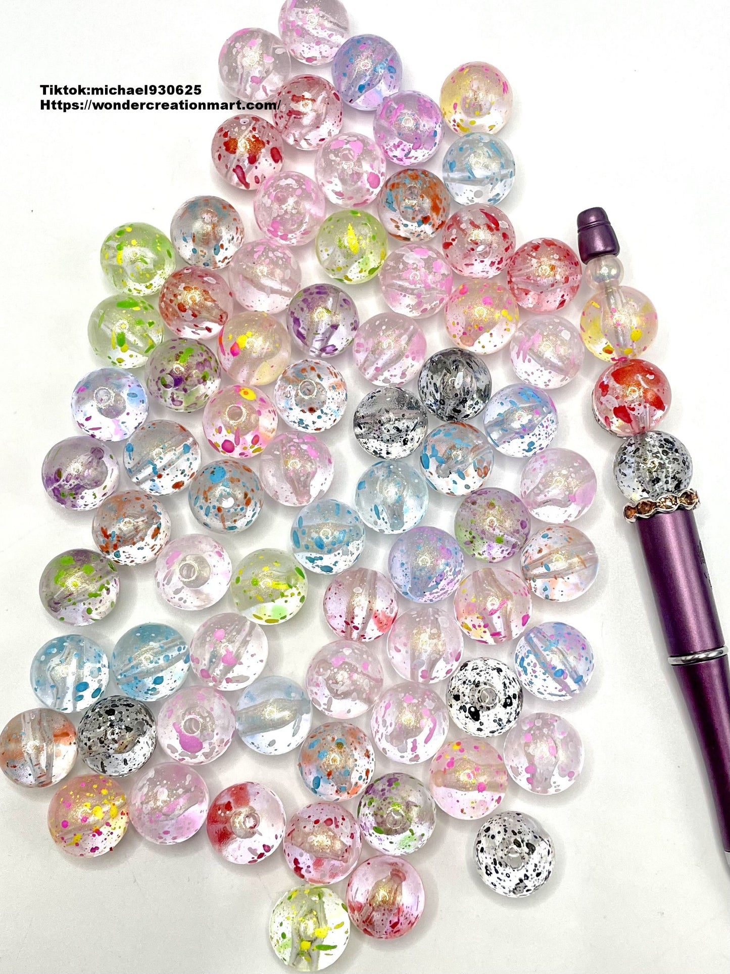 Clear Colorful ink dot with Glitter Acrylic Beads,Random Mix,16mm