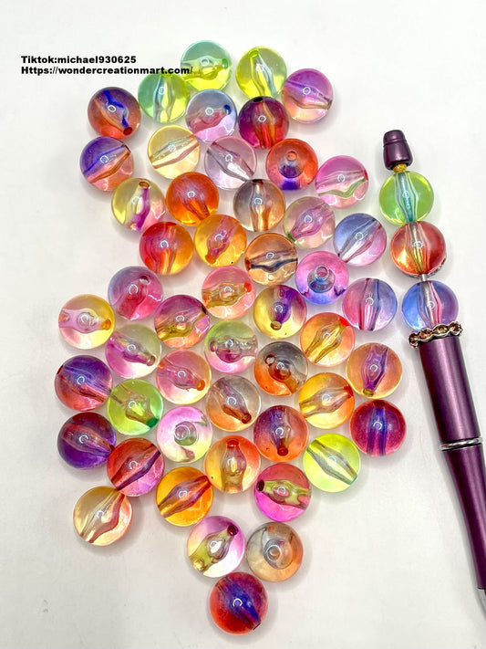 Clear Bright Multicolor with Glitter Acrylic Round Bead,Random Mix,16mm