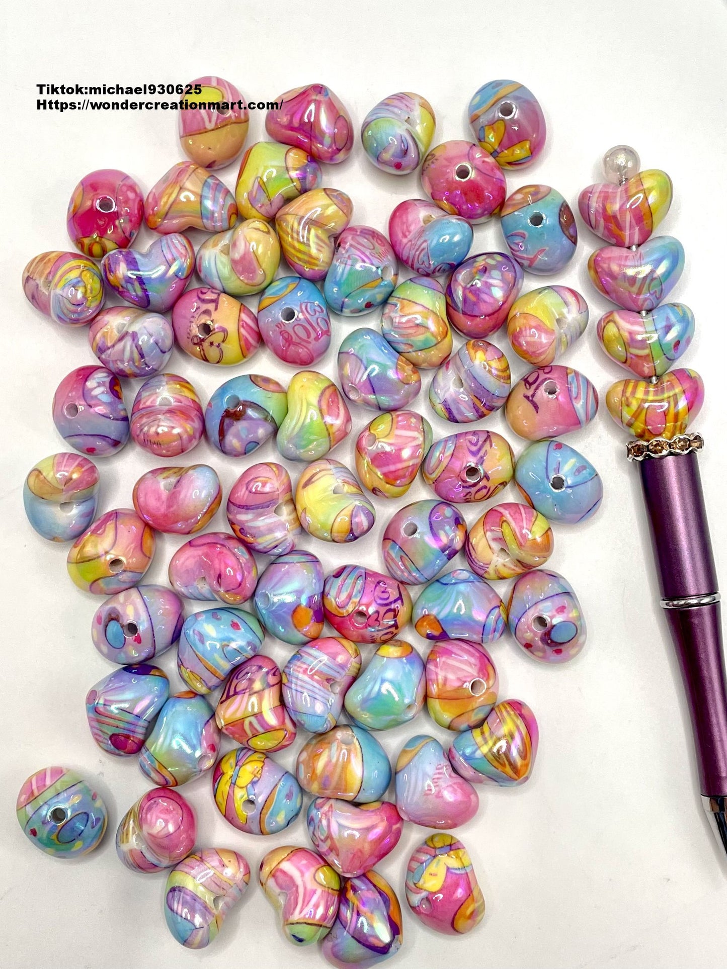 Painted with UV Colorful Acrylic Heart Love Beads,Random Mix,20mm