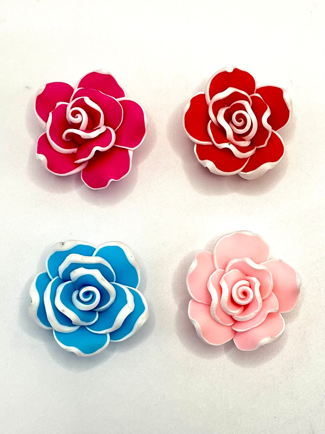 White Edge Soild Color Fancy Bead Polymer Soft Clay Rose Flower Beads Series,35mm