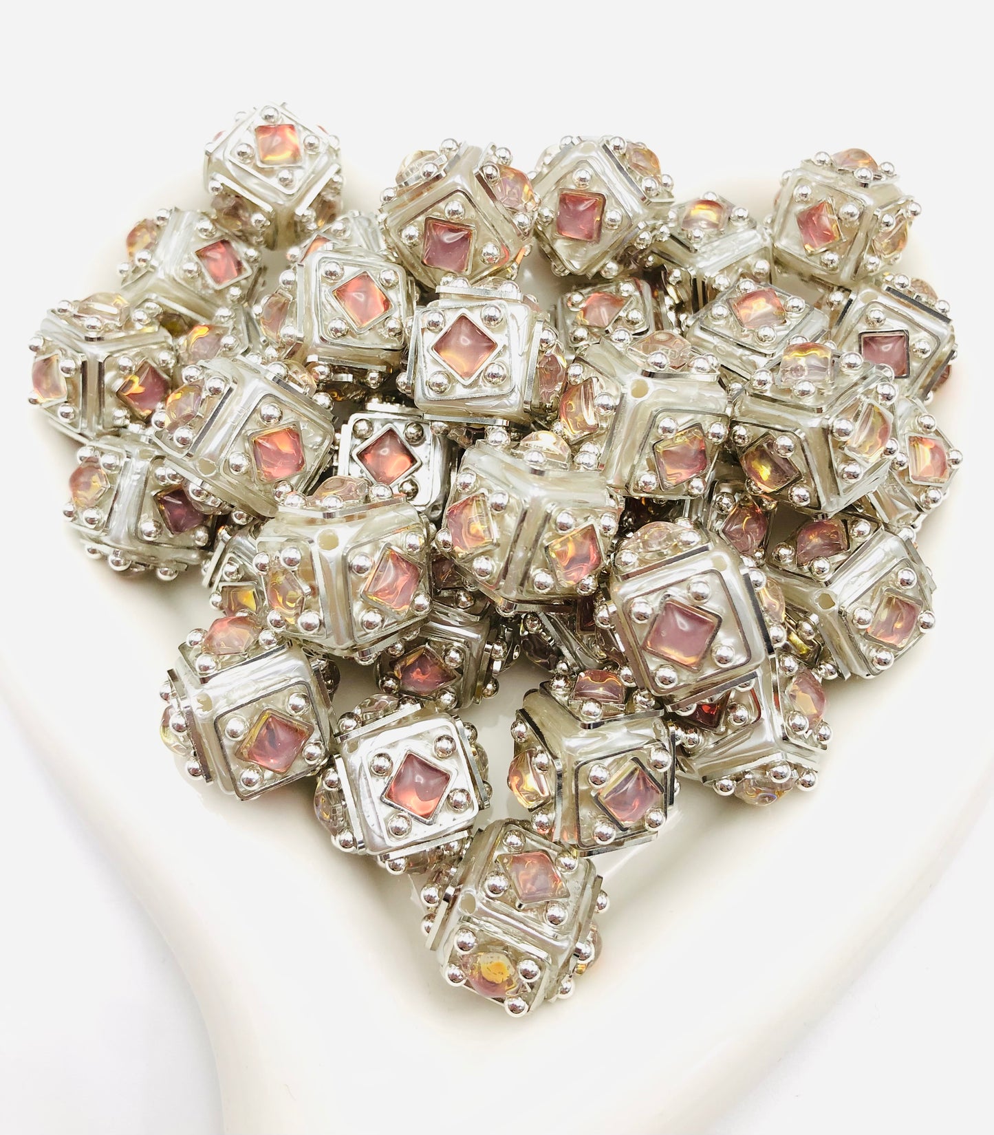 Fancy cube square rhomboid Drill ball String of beads multicolour Random Mix 19mm