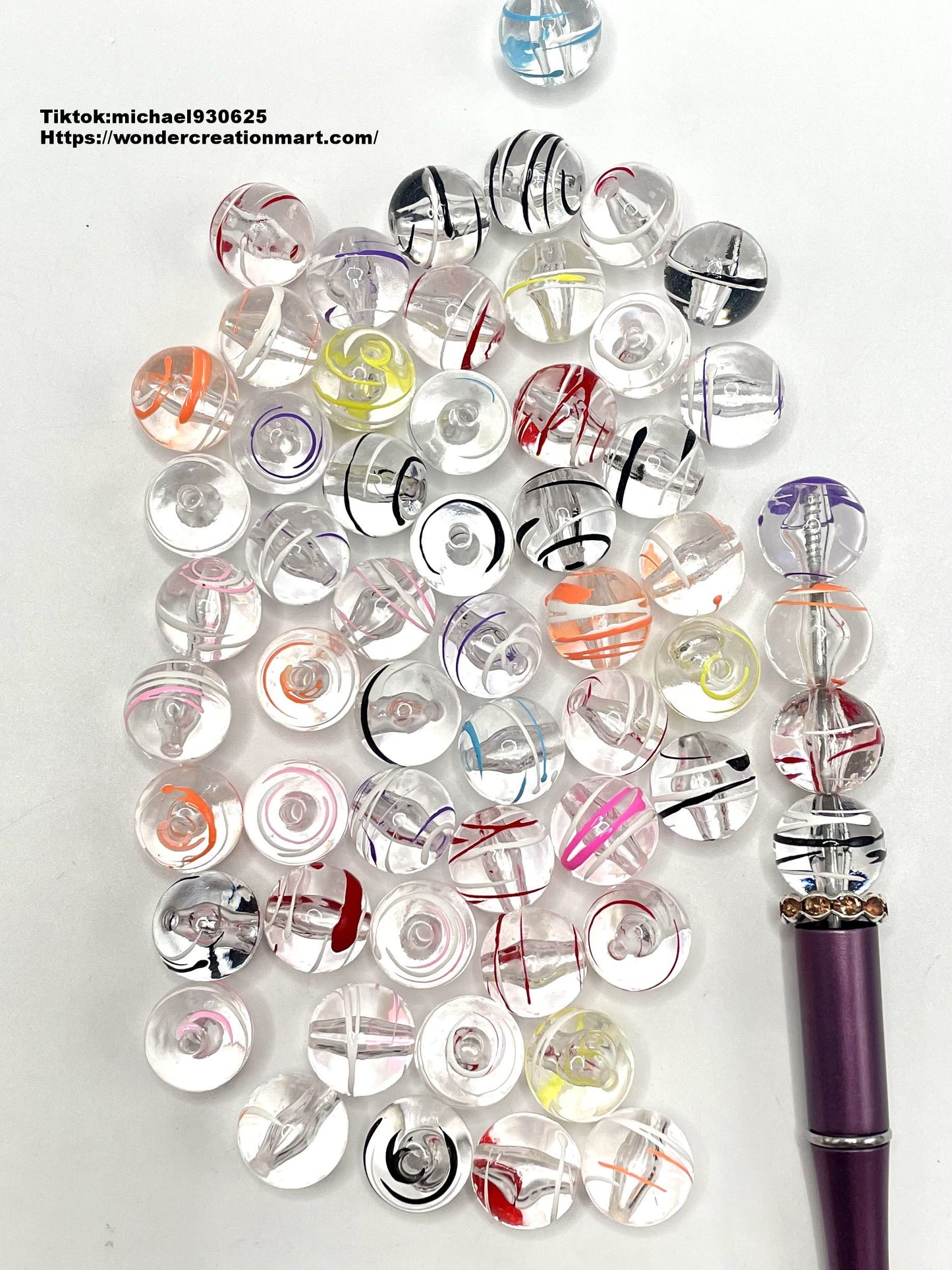 Multicolor Lines Surround Clear Acrylic Round Beads,Random Mix,16mm