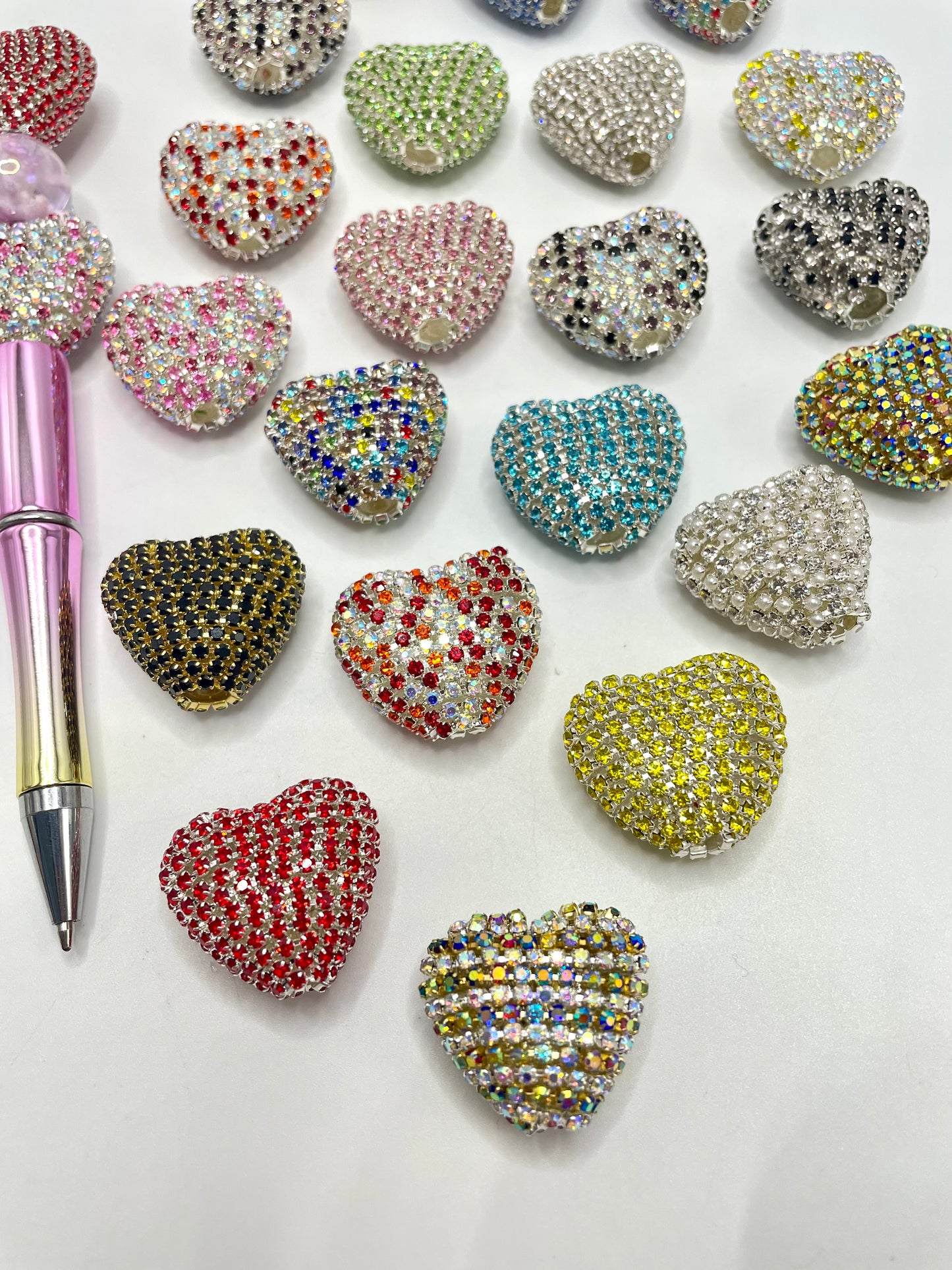 Bling Bling Multicolor Rhinestone Chain Wrapped in Clear Heart Acrylic Beads,Random Mix,26mm