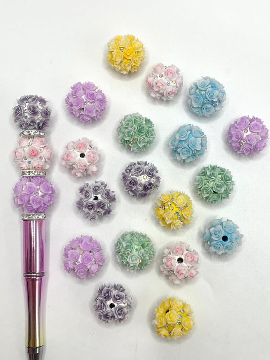 Fancy Bead Multicolor Rose Flower with AB Color Rhinestones Clay Beads,Random Mix,20mm Fancy-528