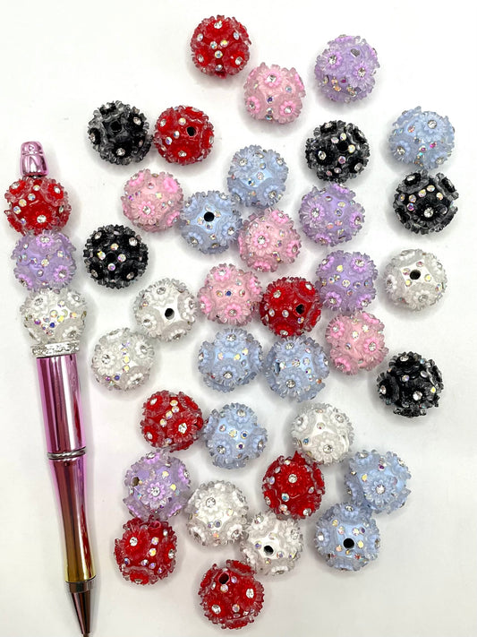 Fancy Soild and Clear Flower with Rhinestones Clay Round Beads,Random mix,18mm Fancy-467